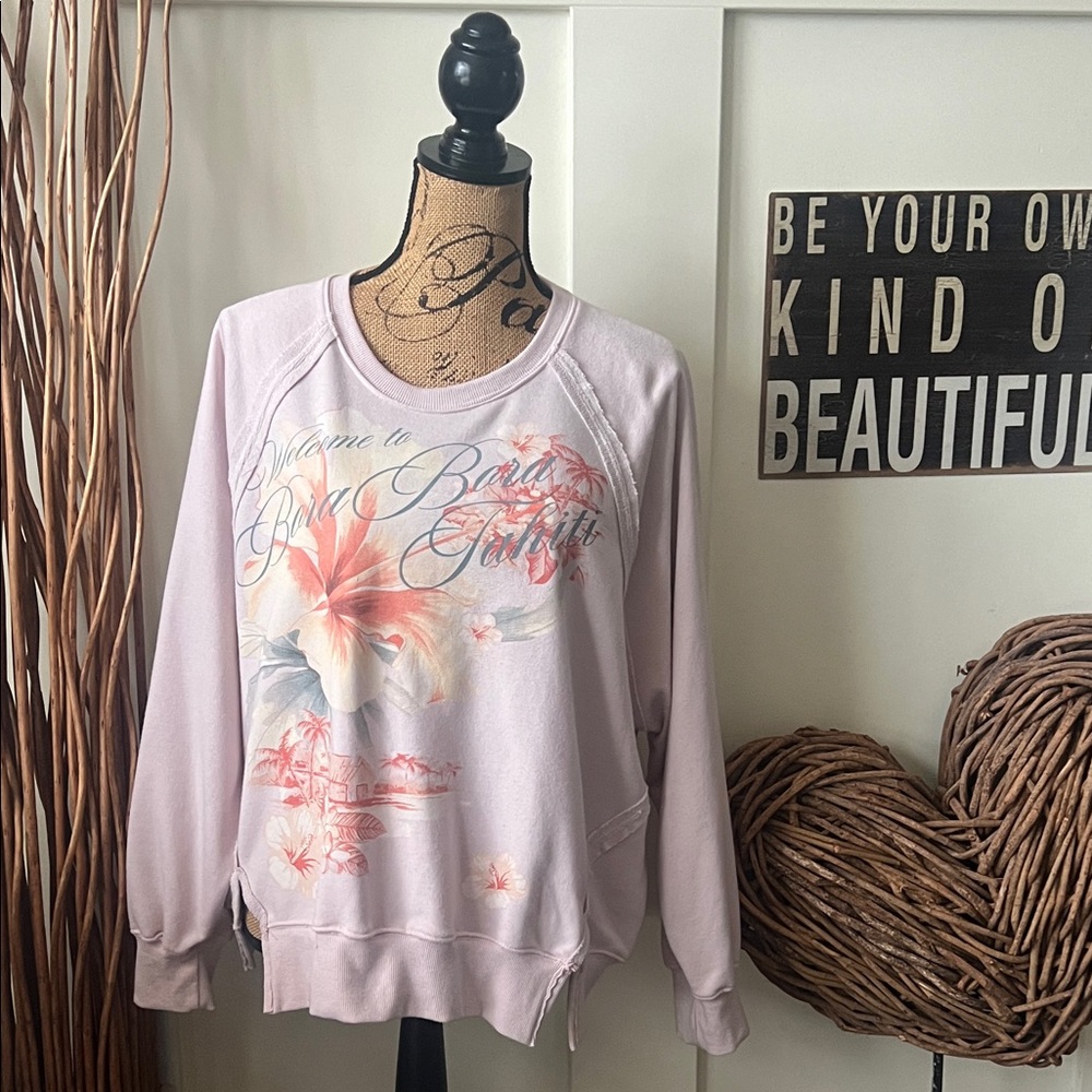 Tropical Floral Pink Sweatshirt Welcome To Bora Bora Tahiti